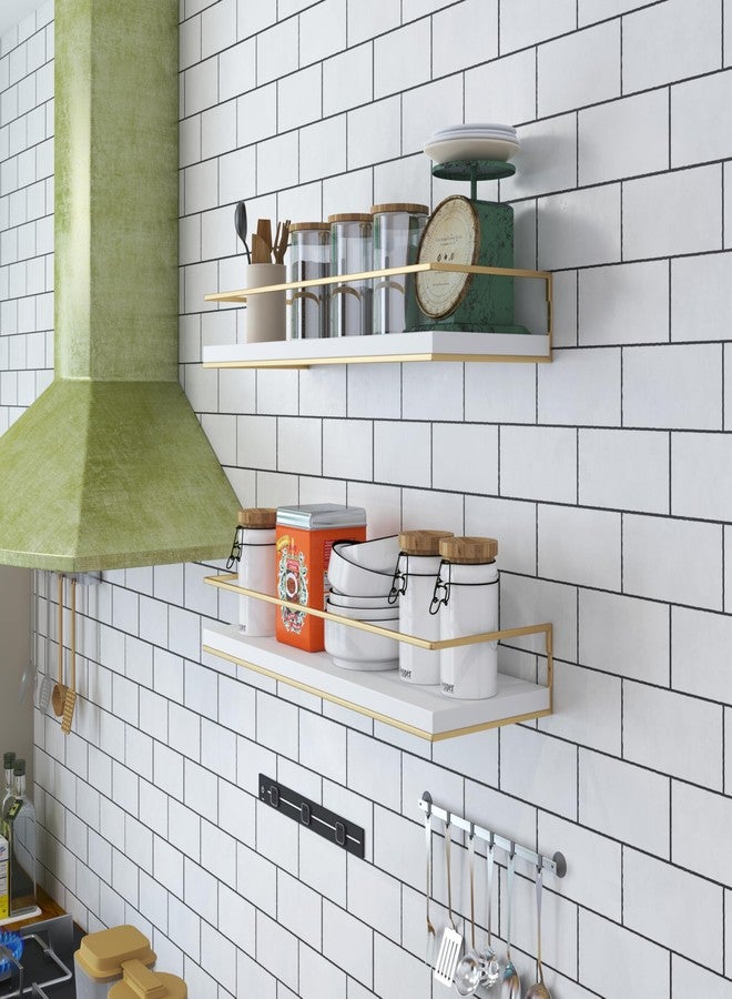 Shario Floating Shelves - Set of 2, Wall Mounted Hanging Shelves with Golden Towel Rack, Decorative Storage Shelves for Bathroom, Kitchen, Living Room & Bedroom - Image 3