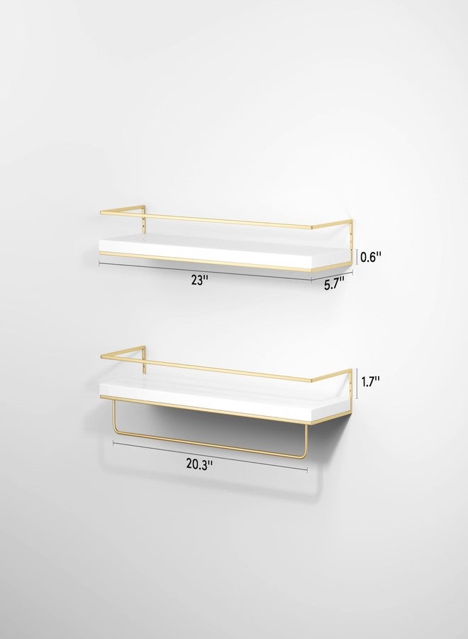 Shario Floating Shelves - Set of 2, Wall Mounted Hanging Shelves with Golden Towel Rack, Decorative Storage Shelves for Bathroom, Kitchen, Living Room & Bedroom - Image 4