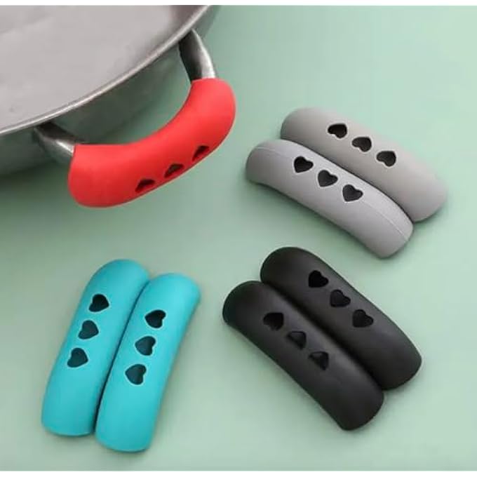 ريحني مقابض مقابض الأواني المصنوعة من السيليكون، مقاومة للحرارة، أغطية غير قابلة للانزلاق للأواني والمقالي، أغطية مضادة للحروق، واقيات مقابض المطبخ متينة وآمنة للاستخدام في غسالة الأطباق، عبوة من قطعتين باللون الرمادي - Image 5
