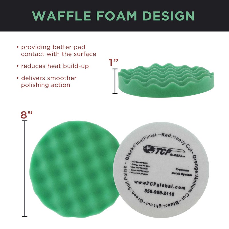 TCP Global Professional 6 Pad Buffing and Polishing Kit with 5 Waffle Foam Pads and 1 Wool Grip Pad for Car Detailing - Complete 8 inch Polisher Buffing Pads Set with 5/8 inch Threaded Backing Plate - Image 3
