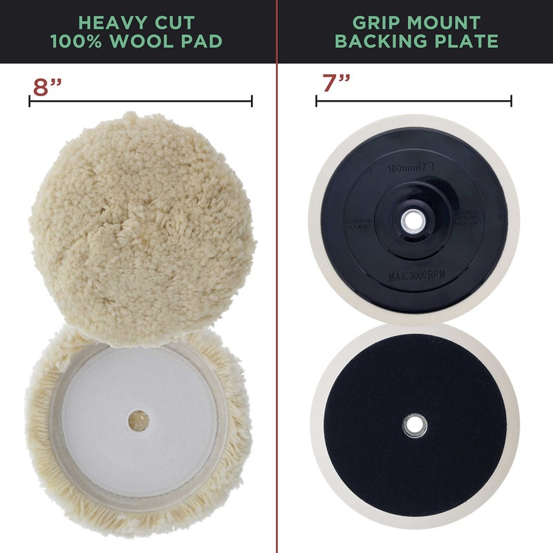 TCP Global Professional 6 Pad Buffing and Polishing Kit with 5 Waffle Foam Pads and 1 Wool Grip Pad for Car Detailing - Complete 8 inch Polisher Buffing Pads Set with 5/8 inch Threaded Backing Plate - Image 5