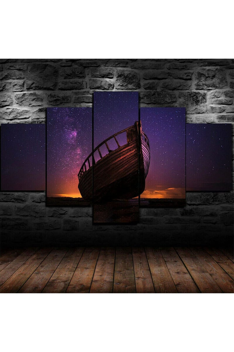 Prints On Canvas 5 Pieces Starry Night Sky Boat Stars Wall Art Poster Canvas Painting Home Decoration - Image 1