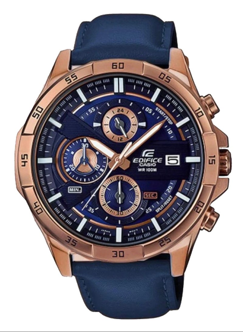 Casio Edifice EFR-556PC-2AV Men’s Chronograph Watch – Blue Dial, Rose Gold Bezel, Leather Strap, 100M Water Resistance - Image 1
