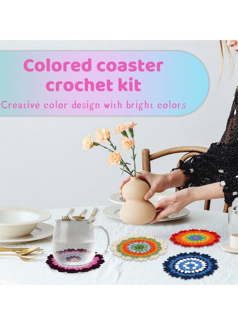Generic 4-Piece Ethnic Crochet Coaster Kit for Beginners - Includes Hook Set & Easy Patterns | Perfect for Adults & Kids Learning to Crochet - Image 3