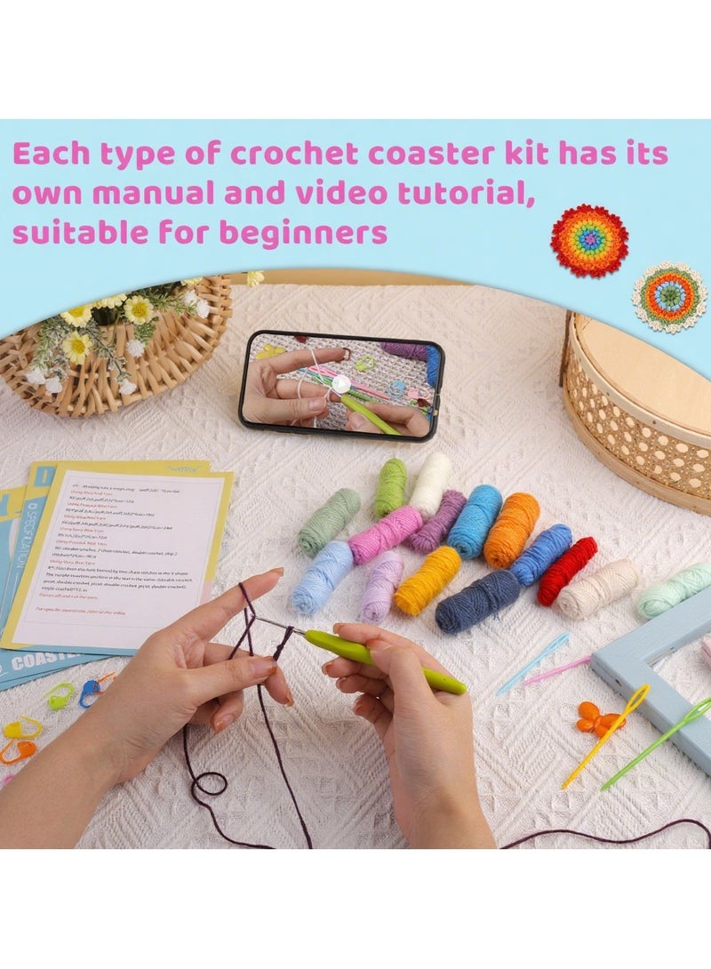 Generic 4-Piece Ethnic Crochet Coaster Kit for Beginners - Includes Hook Set & Easy Patterns | Perfect for Adults & Kids Learning to Crochet - Image 4