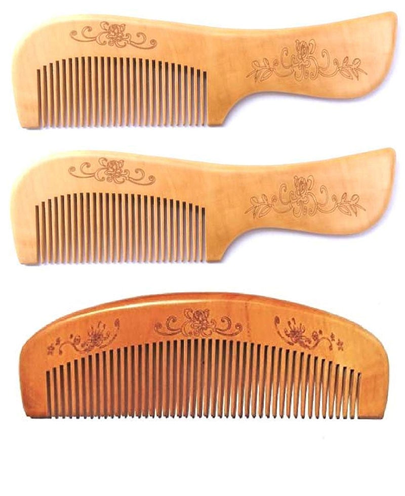 Twisha Handmade Neem Wood Broad Tooth Anti-Dandruff Comb for Men's and Women's - Pack of 3 - Image 4