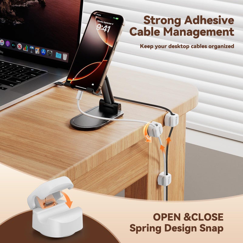 Yocice 6Pack Rotatable Cord Organizer,Spring Cable Clips Desk Cable Management Cord Holder Adhesive Phone Charger Cord Clips for Home Office Car Wall Nightstand Accessories, White - Image 3
