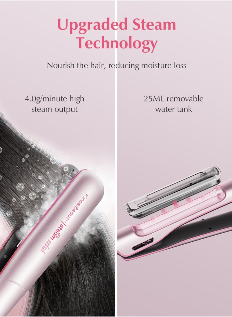 كينسي بيوتي مكواة فرد وتجعيد شعر احترافية 2 في 1، تقلل من التلف، ومكواة فرد الشعر بالبخار تُغذي الشعر، ومكواة فرد الشعر سريعة التسخين مع 3 درجات حرارة قابلة للتعديل، و3 أمشاط قابلة للفصل، وخزان مياه سعة 25 مل - Image 2