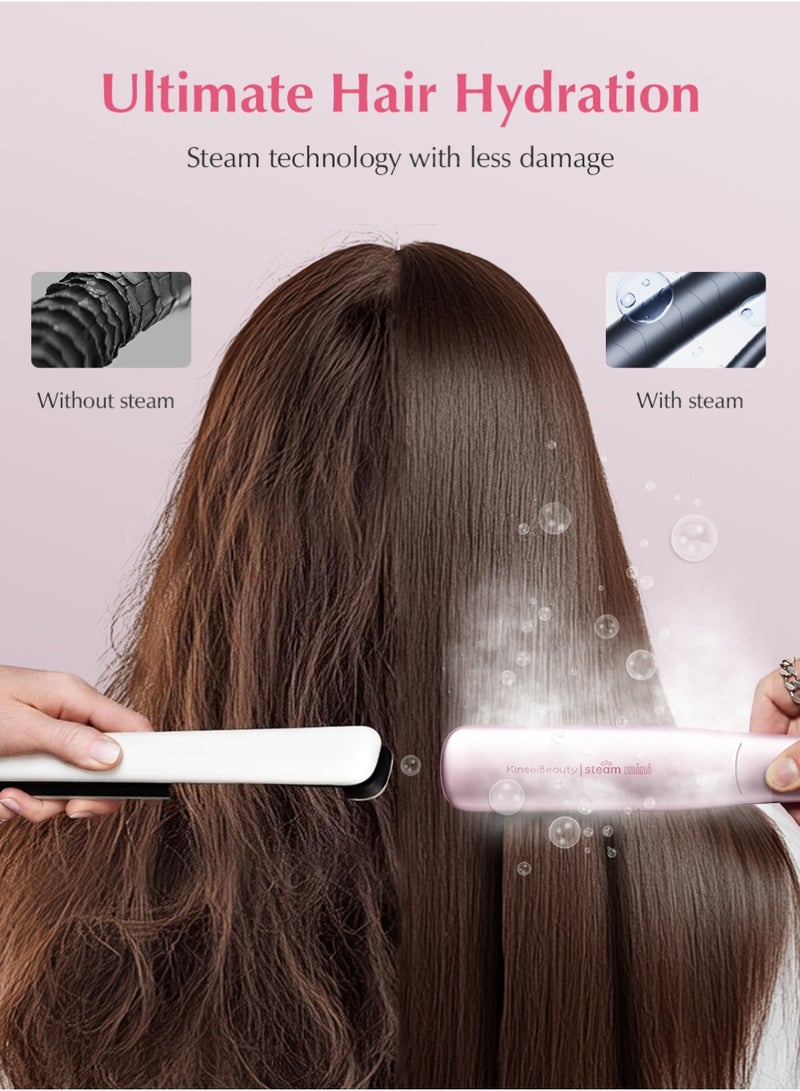 كينسي بيوتي مكواة فرد وتجعيد شعر احترافية 2 في 1، تقلل من التلف، ومكواة فرد الشعر بالبخار تُغذي الشعر، ومكواة فرد الشعر سريعة التسخين مع 3 درجات حرارة قابلة للتعديل، و3 أمشاط قابلة للفصل، وخزان مياه سعة 25 مل - Image 3