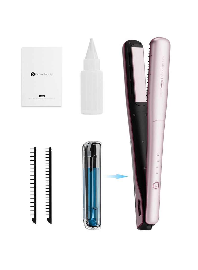 كينسي بيوتي مكواة فرد وتجعيد شعر احترافية 2 في 1، تقلل من التلف، ومكواة فرد الشعر بالبخار تُغذي الشعر، ومكواة فرد الشعر سريعة التسخين مع 3 درجات حرارة قابلة للتعديل، و3 أمشاط قابلة للفصل، وخزان مياه سعة 25 مل - Image 1