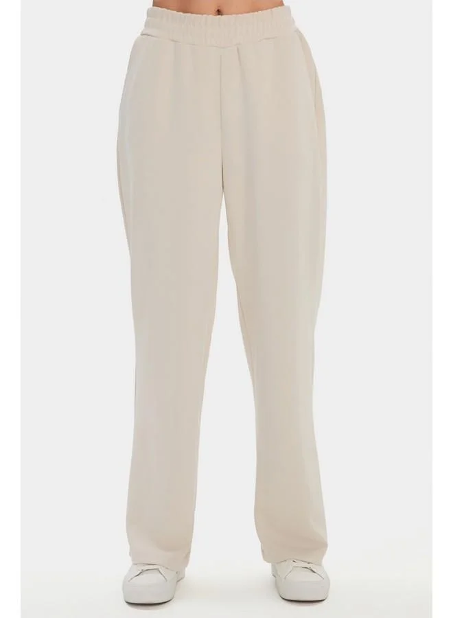 جون June Women Oversize Crew Neck Short Sleeve Tshirt Elastic Waist Sweatpant Set Beige