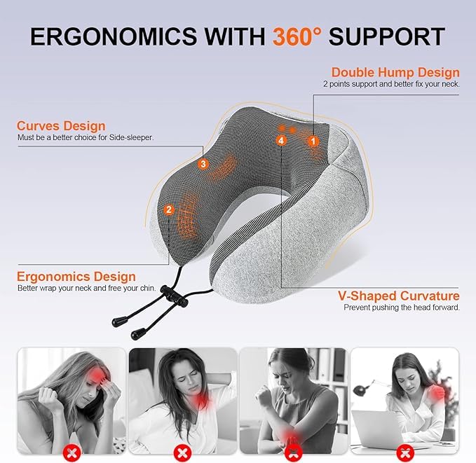 Brikipth Brikipth Travel Pillow for Neck Memory Foam Hooded Travel Neck Pillow for Adults Comfortable Neck Pillow for Travel with Hoodie Flight PillowTravel Cushion for Plane Car Train  - Image 2