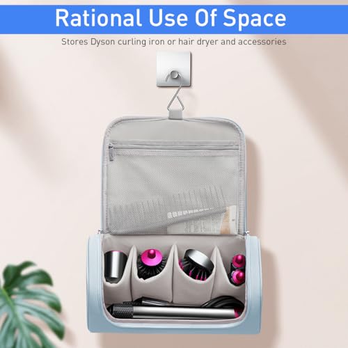 MAYCREATE Polyurethane (PU) Travel Storage Bag For Dyson Air Wrap Holder Hair Styler Organizer For Airwrap Attachments Portable Storage Bag With Hanging Hook, Blue(Bag Only) - Image 3