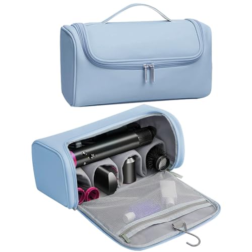 MAYCREATE Polyurethane (PU) Travel Storage Bag For Dyson Air Wrap Holder Hair Styler Organizer For Airwrap Attachments Portable Storage Bag With Hanging Hook, Blue(Bag Only) - Image 1