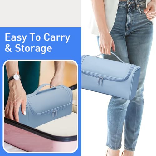 MAYCREATE Polyurethane (PU) Travel Storage Bag For Dyson Air Wrap Holder Hair Styler Organizer For Airwrap Attachments Portable Storage Bag With Hanging Hook, Blue(Bag Only) - Image 5
