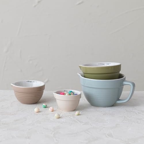 Creative Co-Op Stoneware Batter Bowl Measuring Cups, Set of 4 Sizes, Multicolor - Image 5
