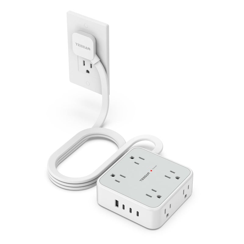 TESSAN Surge Protector Power Strip, TESSAN 5 FT Extension Cord with Multiple Outlets Flat Plug, 4 USB (3 USB C) and 8 AC Outlets, 900J Protection, Wall Mount Charging Station for Home Office Supplies - Image 1