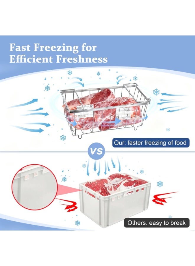 والالا مجموعة من 3 صناديق معدنية كبيرة لتنظيم الفريزر، سلال فريزر قابلة للتكديس، صناديق تخزين منزلية، أدراج فريزر، فاصل فريزر، صناديق تخزين للمطبخ، منظمات ثلاجة بمقابض - Image 5