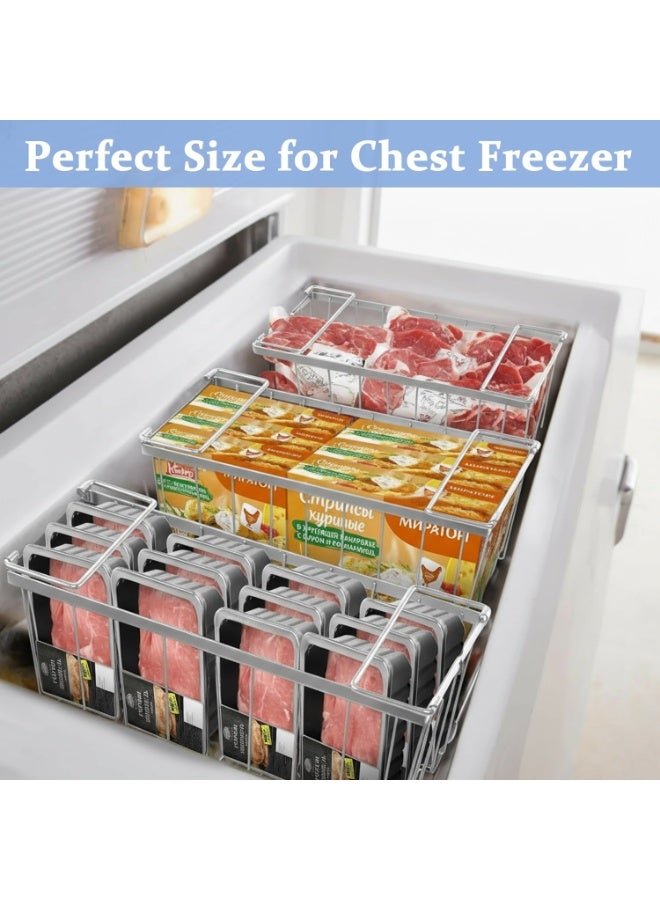 والالا مجموعة من 3 صناديق معدنية كبيرة لتنظيم الفريزر، سلال فريزر قابلة للتكديس، صناديق تخزين منزلية، أدراج فريزر، فاصل فريزر، صناديق تخزين للمطبخ، منظمات ثلاجة بمقابض - Image 2