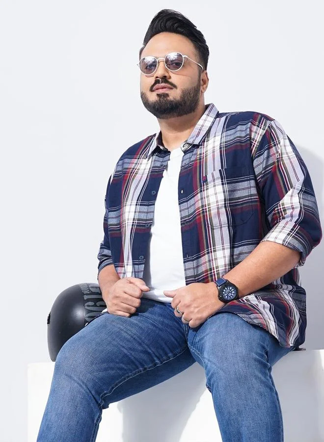 تايك تو قميص رجالي بمقاس كبير بنقشة مربعات