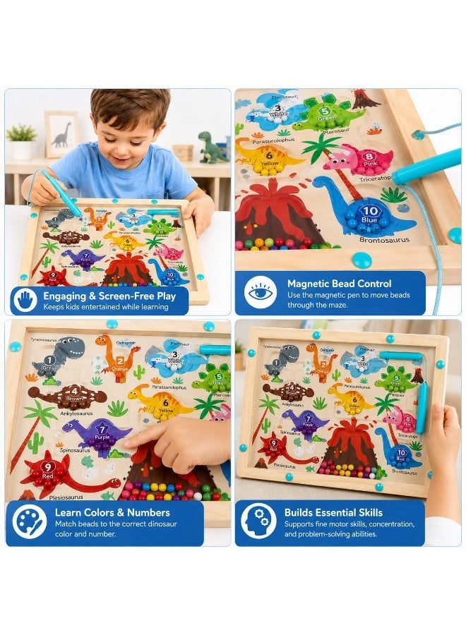 Twisoo Twisso Wooden Dinosaur Maze Toy for Kids 3+ Years, Magnetic Dinosaur Maze Board with Colorful Beads, Counting 1-10, Fine Motor Skills, Hand Eye Coordination & Educational Activity Toy - Image 3