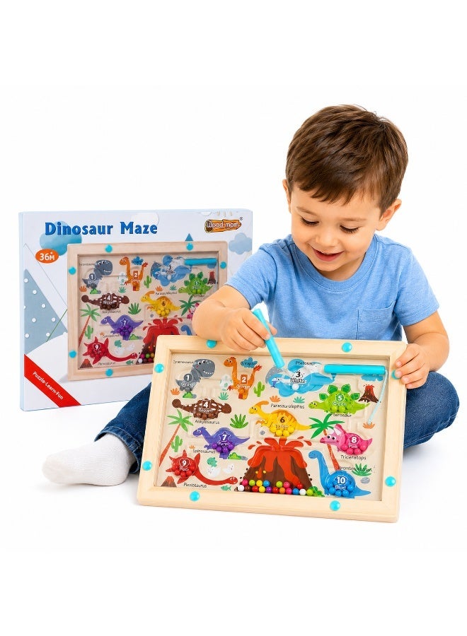 Twisoo Twisso Wooden Dinosaur Maze Toy for Kids 3+ Years, Magnetic Dinosaur Maze Board with Colorful Beads, Counting 1-10, Fine Motor Skills, Hand Eye Coordination & Educational Activity Toy - Image 1