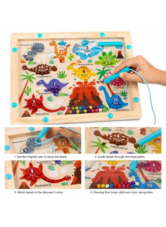 Twisoo Twisso Wooden Dinosaur Maze Toy for Kids 3+ Years, Magnetic Dinosaur Maze Board with Colorful Beads, Counting 1-10, Fine Motor Skills, Hand Eye Coordination & Educational Activity Toy - Image 5