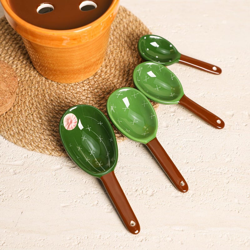 Sizikato 4pcs Porcelain Measuring Spoons with Base, Cute Cactus Shape - Image 5