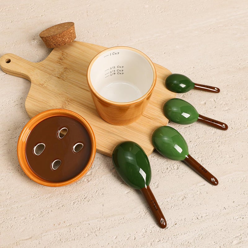 Sizikato 4pcs Porcelain Measuring Spoons with Base, Cute Cactus Shape - Image 2