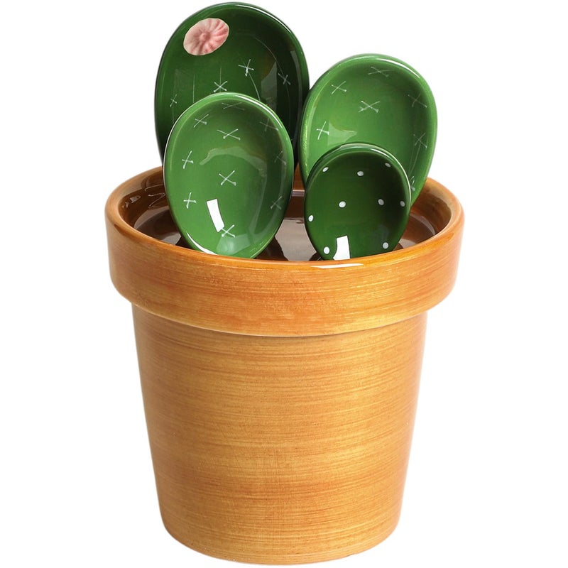 Sizikato 4pcs Porcelain Measuring Spoons with Base, Cute Cactus Shape - Image 1