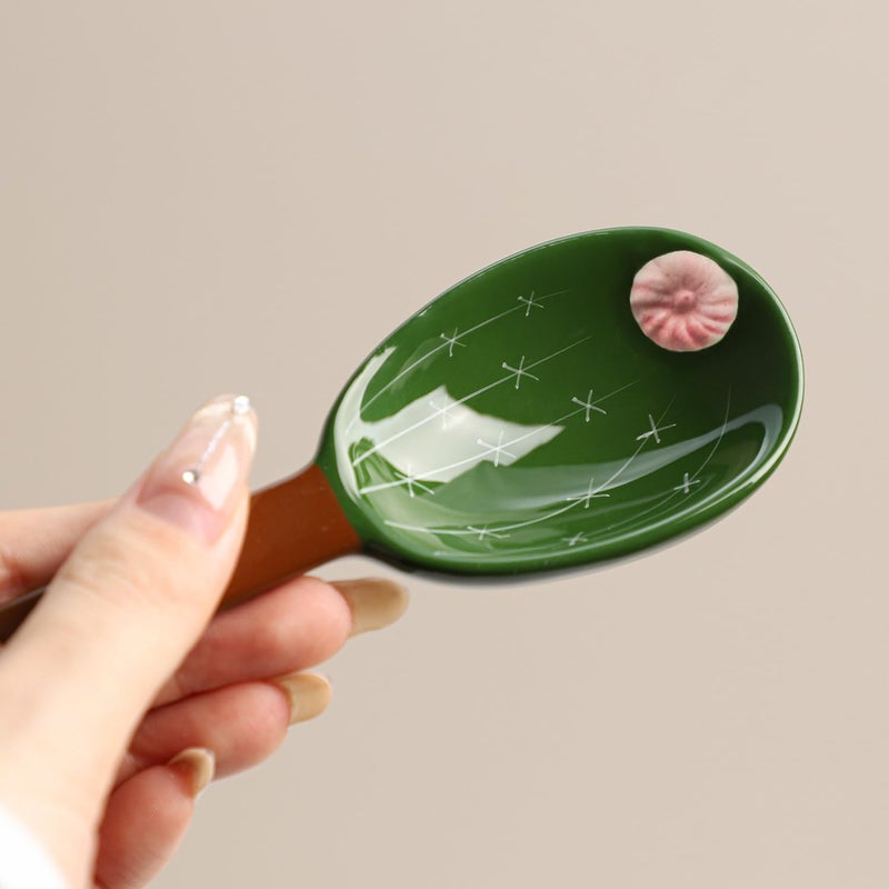 Sizikato 4pcs Porcelain Measuring Spoons with Base, Cute Cactus Shape - Image 4