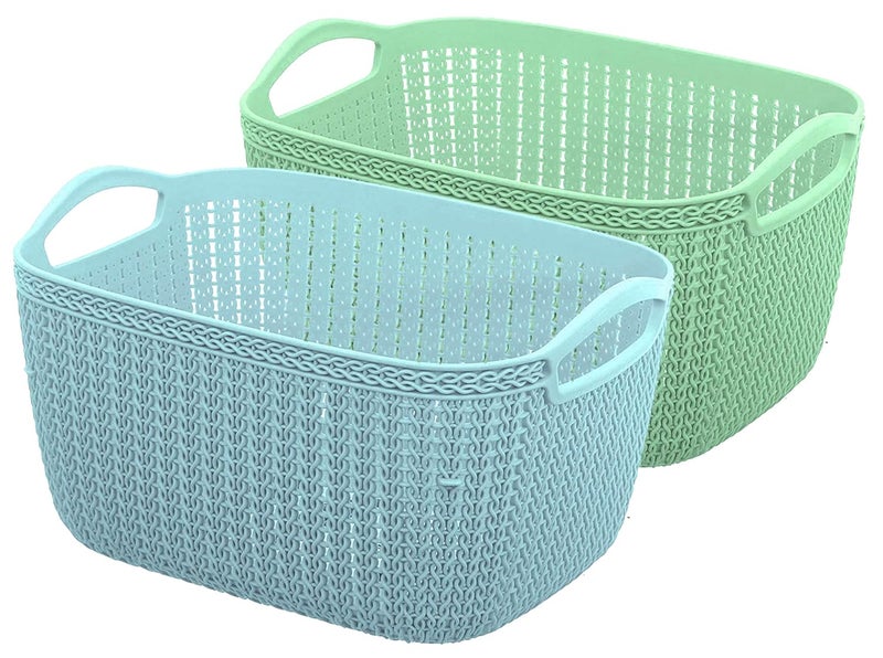 Kuber Industries Q-5 Unbreakable Plastic 2 Pieces Multipurpose Medium Size Flexible Storage Baskets/Fruit Vegetable Bathroom Stationary Home Basket with Handles (Light Green & Light Blue) - Image 1