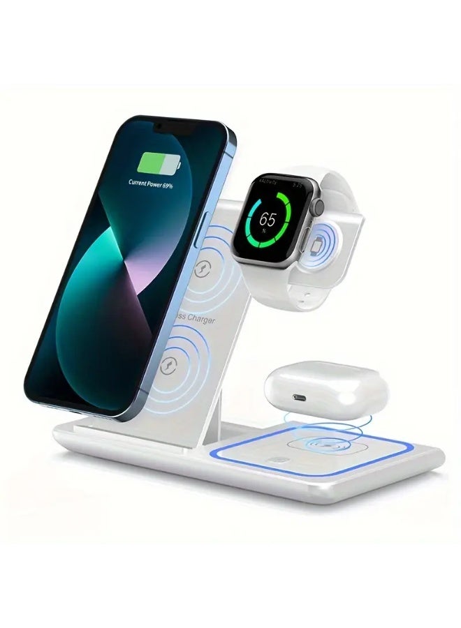 Bukela Wireless Charging Station 3 In 1 Standard 15W Fast Mag-Safe Charger Stand For IPhone16 15 14 13 12 11 X 8 Pro Max/Pro/Mini/Plus, IWatch Ultra 10/9/8 7/6/5/4/3/2 SE, AirPods 4/3/2/Pro/pro2 - Image 1