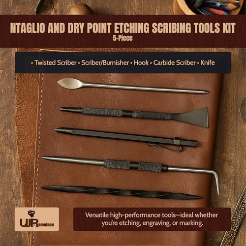 UJ Ramelson Co UJ Ramelson Intaglio and Dry Point Etching Scribing Tools Kit, Twisted Scriber, Scraper Burnisher, Hook, and Carbide Scribe, Printmaking Supplies - Image 2