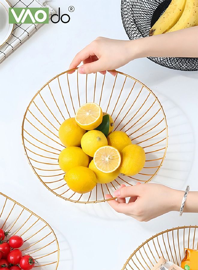 VAOdo Gold Hollowed Out Fruit Basket Iron Lotus Leaf Drain Basket Simple Large Capacity Kitchen Storage With Anti-skid Bottom Big  - Image 5