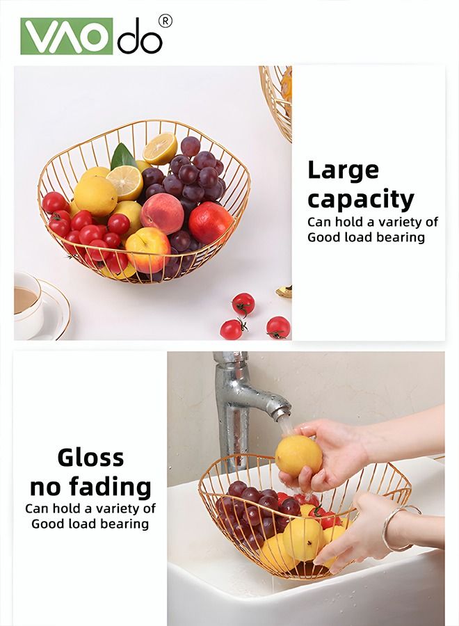 VAOdo Gold Hollowed Out Fruit Basket Iron Lotus Leaf Drain Basket Simple Large Capacity Kitchen Storage With Anti-skid Bottom Big  - Image 3