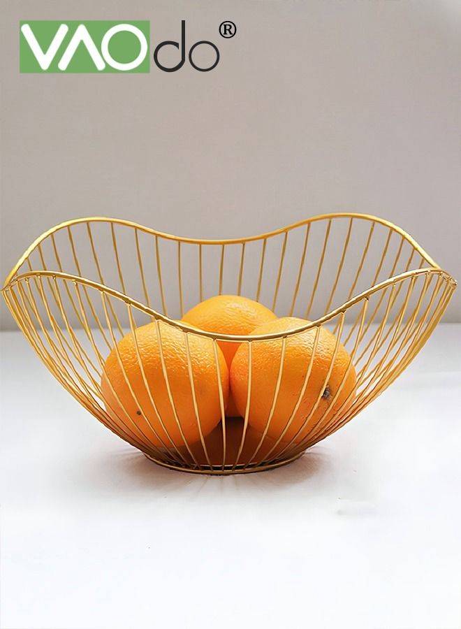 VAOdo Gold Hollowed Out Fruit Basket Iron Lotus Leaf Drain Basket Simple Large Capacity Kitchen Storage With Anti-skid Bottom Big  - Image 1