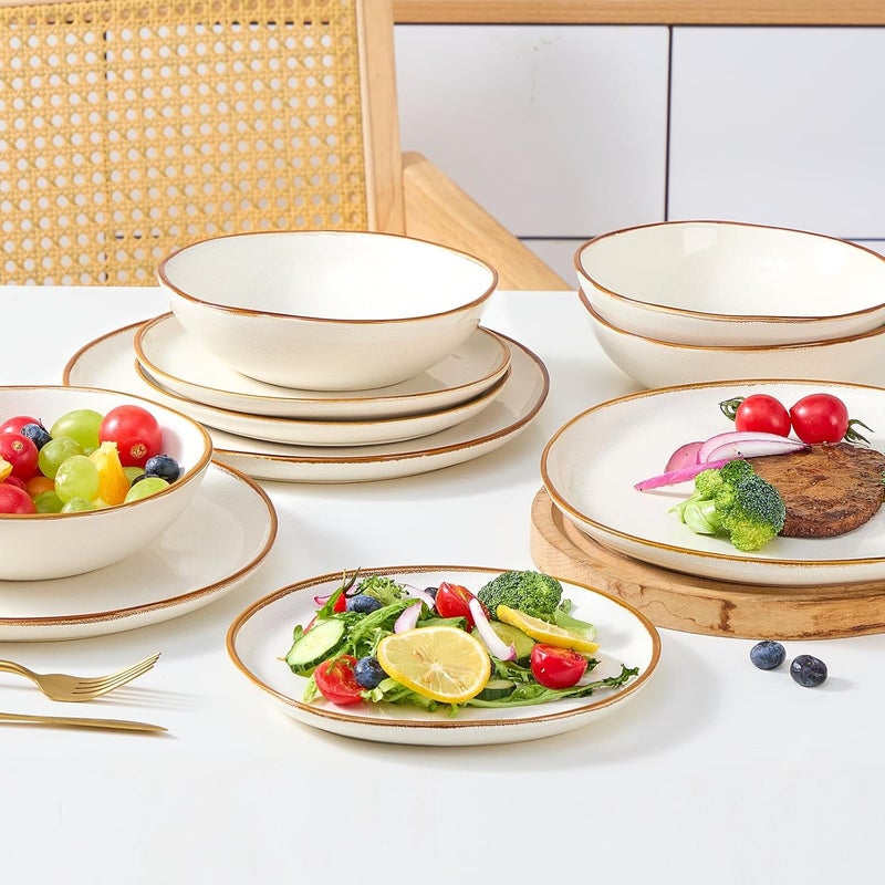 BEST ONE Bestone 12 Pieces Round Kitchen Dinnerware SetsPlates and Bowls SetsDishes Plates Bowls Dish Set Chip Resistant Ceramic Dinnerware Set DishwasherMicrowave SafeService for 4Pearl White - Image 3