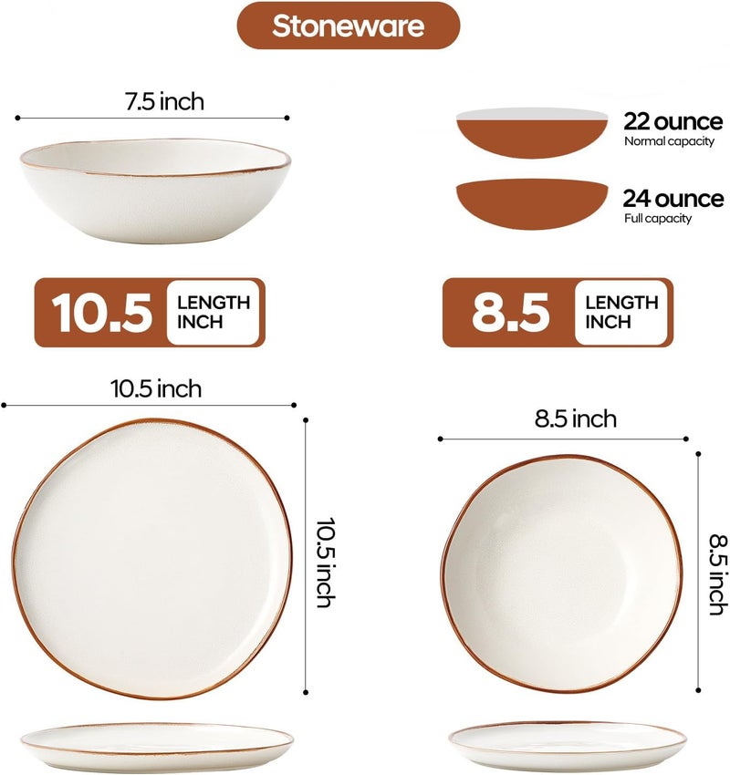 BEST ONE Bestone 12 Pieces Round Kitchen Dinnerware SetsPlates and Bowls SetsDishes Plates Bowls Dish Set Chip Resistant Ceramic Dinnerware Set DishwasherMicrowave SafeService for 4Pearl White - Image 2