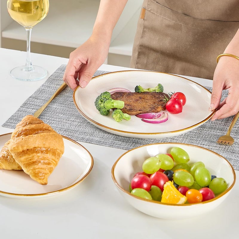 BEST ONE Bestone 12 Pieces Round Kitchen Dinnerware SetsPlates and Bowls SetsDishes Plates Bowls Dish Set Chip Resistant Ceramic Dinnerware Set DishwasherMicrowave SafeService for 4Pearl White - Image 4