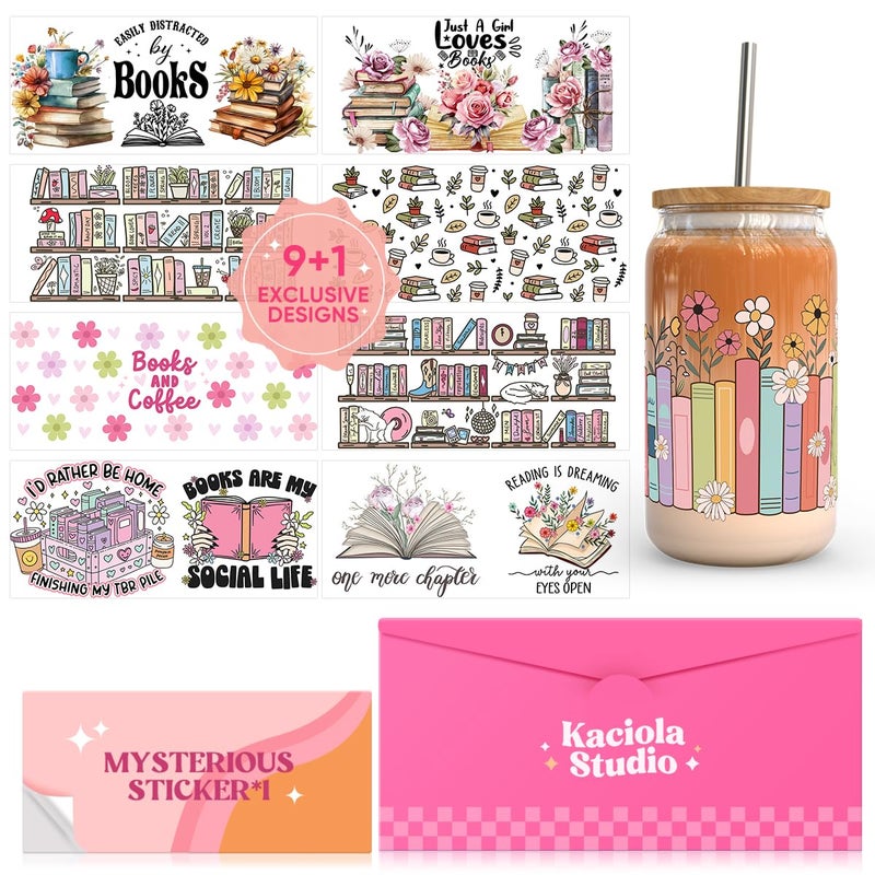 Kaciola 10 Sheets UV DTF Cup Wraps for 16 oz- Booklover Theme UV DTF Stickers, 1 Sheet Mysterious Pattern Transfer, Rub on Transfers Stickers for 16 oz Libbey Glasses Crafting - Image 1