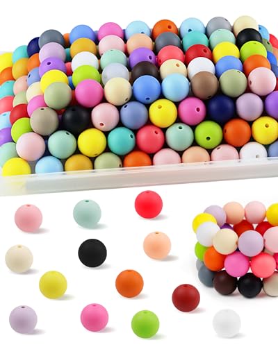 FIVEIZERO 150PCS FIVEIZERO Silicone Beads, 30 Colors 15mm Silicone Beads for Keychain Making, Rubber Round Bulk Focal Beads for DIY Crafts Making - Image 1