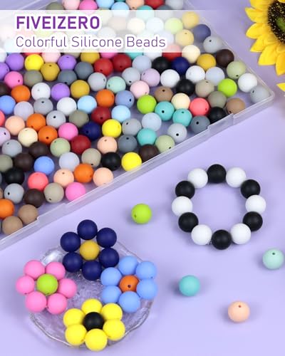 FIVEIZERO 150PCS FIVEIZERO Silicone Beads, 30 Colors 15mm Silicone Beads for Keychain Making, Rubber Round Bulk Focal Beads for DIY Crafts Making - Image 4