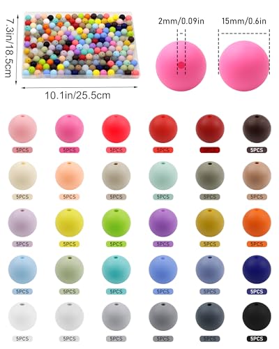 FIVEIZERO 150PCS FIVEIZERO Silicone Beads, 30 Colors 15mm Silicone Beads for Keychain Making, Rubber Round Bulk Focal Beads for DIY Crafts Making - Image 2