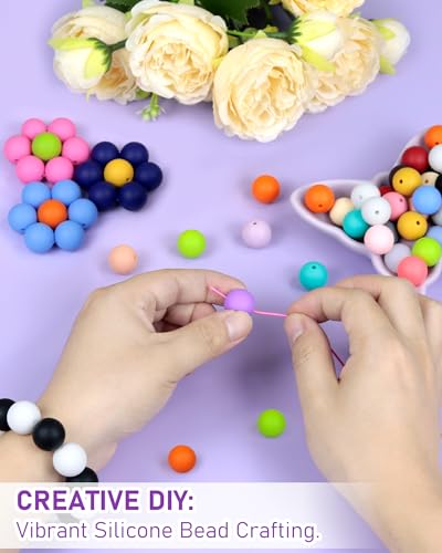 FIVEIZERO 150PCS FIVEIZERO Silicone Beads, 30 Colors 15mm Silicone Beads for Keychain Making, Rubber Round Bulk Focal Beads for DIY Crafts Making - Image 5