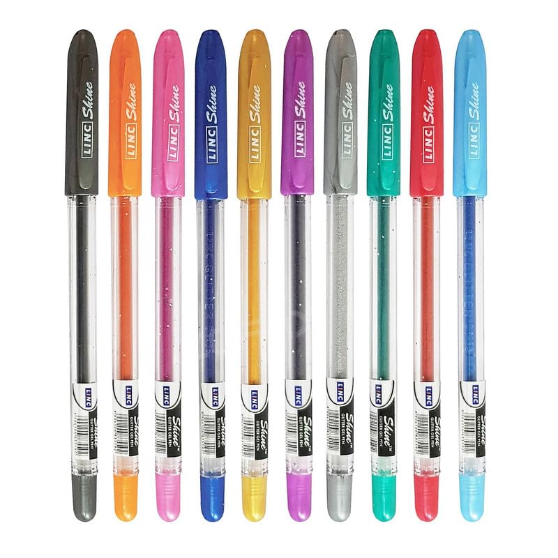 Linc Shine 1.0mm Sparkle Glitter Gel Pen | Set of 10 Ink Shades - Image 1
