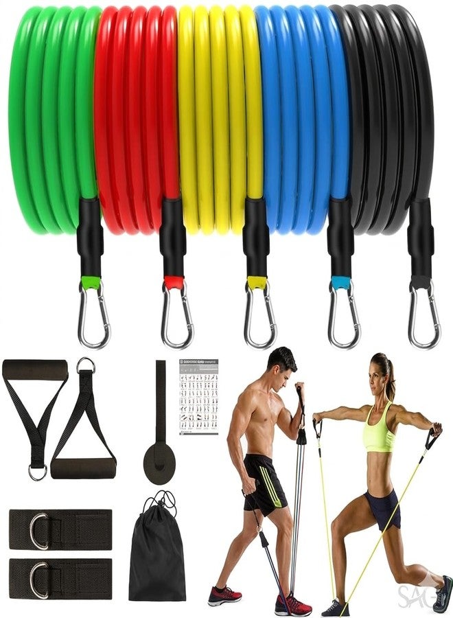 SAG Resistance Bands Set for Exercise, Stretching and Workout Toning Tube Kit with Foam Handles, Door Anchor, Ankle Strap and Carry Bag for Men, Women (100LBs) - Image 1