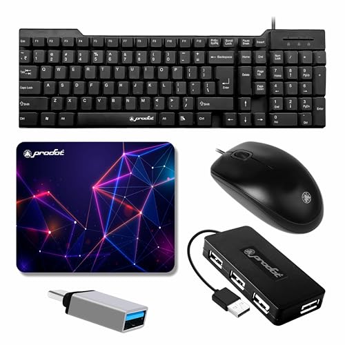 Prodot 5-in-1 Wired Combo Pack | Wired Keyboard + Comfy Optical Mouse + 4 in1 Port USB Hub + Type C OTG + Anti-Slip Mouse Pad | for Laptop/Desktop/Windows - Image 1