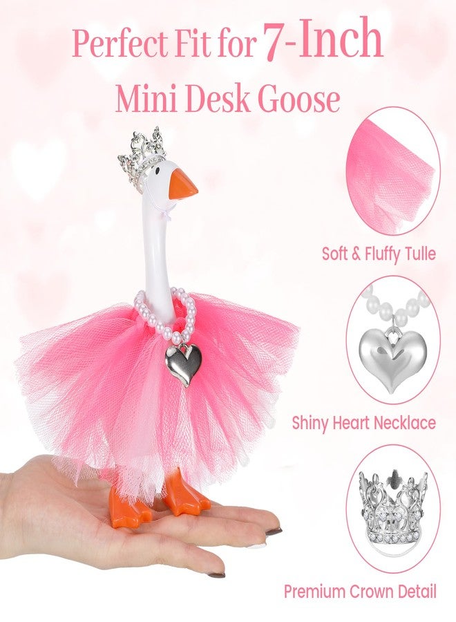 SXoonKing 3Pcs Mini Desk Goose Outfits 7 Inches, Desk Goose Clothes - Rhinestone Tiara Crown Necklace Pink Tutu Dress, Magnetic Goose Key Holder Princess Costumes for Duck Statue Desk Key Holder (Pink) - Image 2