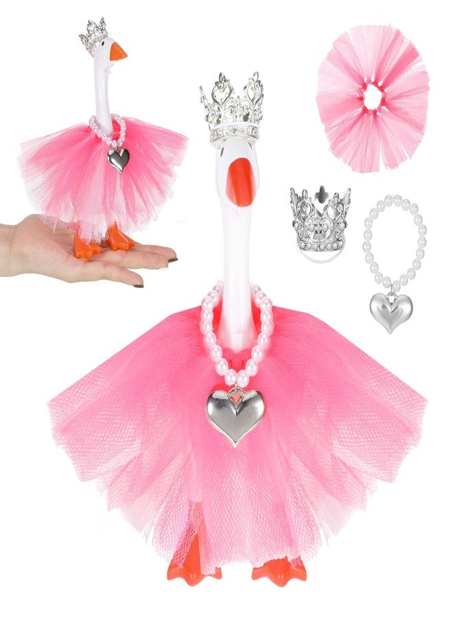 SXoonKing 3Pcs Mini Desk Goose Outfits 7 Inches, Desk Goose Clothes - Rhinestone Tiara Crown Necklace Pink Tutu Dress, Magnetic Goose Key Holder Princess Costumes for Duck Statue Desk Key Holder (Pink) - Image 1
